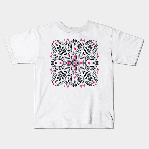 Winter Graphic Folk Art Pattern Kids T-Shirt by micklyn